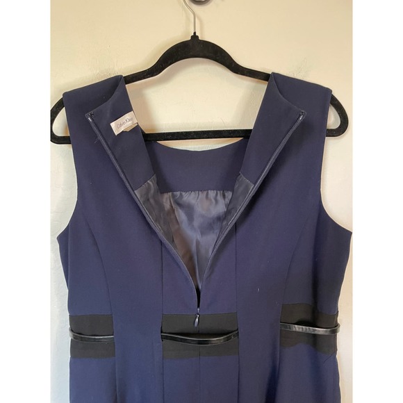 Calvin Klein | Navy and White Sleeveless Fit to Flare Dress with Belt Size 12 - Picture 4 of 4